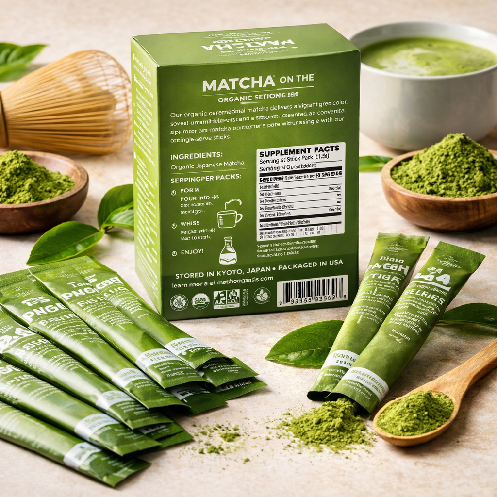 Matcha powder on the Go" Organic Ceremonial Stick Packs2