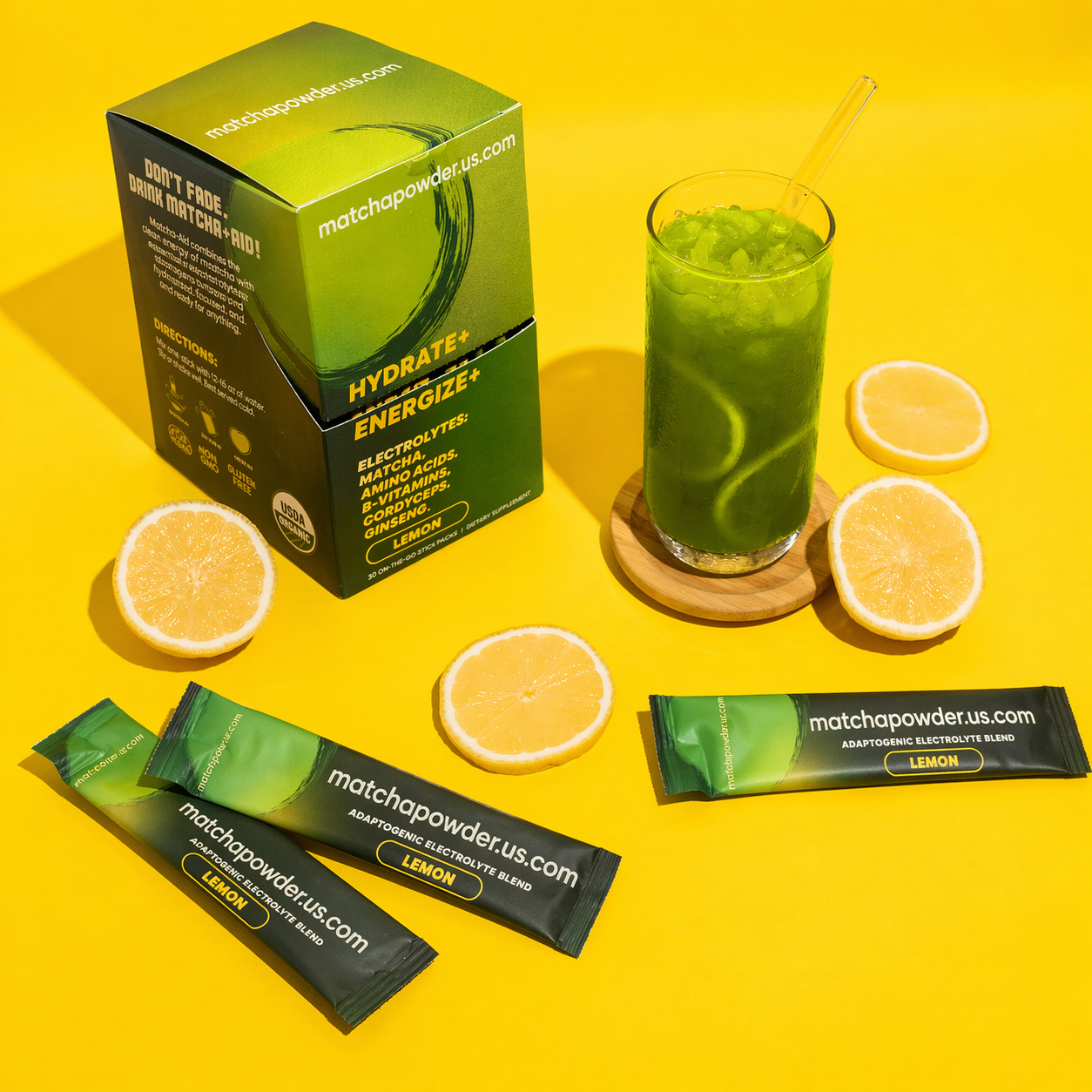 MATCHA-AID™ Hydration Sticks Electrolytes + Adaptogens